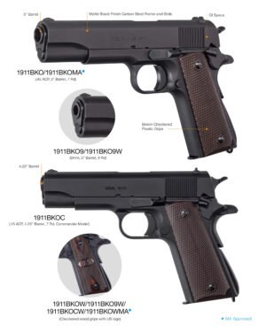 Pistola Auto-Ordnance 1911A1: Diseño clásico y precisión en calibre .45 ACP.