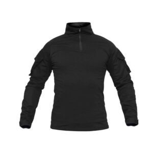 Polera táctica Combat Shirt estilo militar manga larga en color negro, con bolsillos en las mangas y ajuste personalizable.