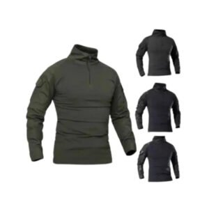Polera táctica Combat Shirt estilo militar manga larga en color negro, con bolsillos en las mangas y ajuste personalizable.