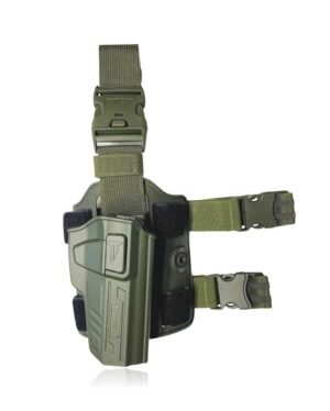 Holster Taurus PT 917 con Piernera Cytac (Modelo CY-PT917DPG3G) en verde, con holster de polímero de grado militar y piernera ajustable.