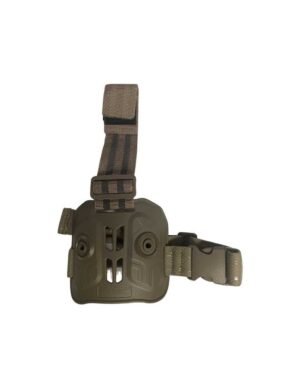 Plataforma Piernera Compacta Cytac (Modelo CY-DLPC) en Verde, Negro y FDE, diseñada para transportar accesorios tácticos de manera segura.