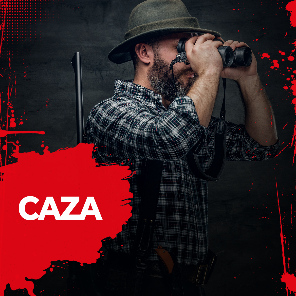 Equipo de caza con rifle y accesorios