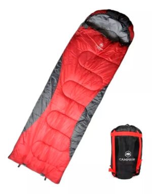 Saco de dormir Campsor ultraligero para camping extremo, negro, ideal para temperaturas entre -15°C y +10°C, con bolsa de compresión.