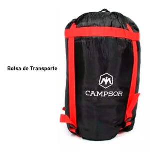 Saco de dormir Campsor ultraligero para camping extremo, negro, ideal para temperaturas entre -15°C y +10°C, con bolsa de compresión.