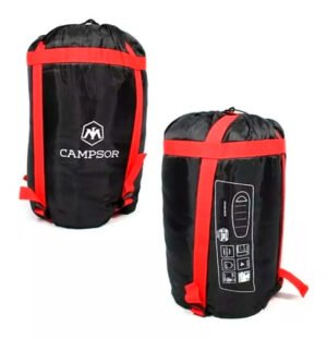 Saco de dormir Campsor ultraligero para camping extremo, negro, ideal para temperaturas entre -15°C y +10°C, con bolsa de compresión.