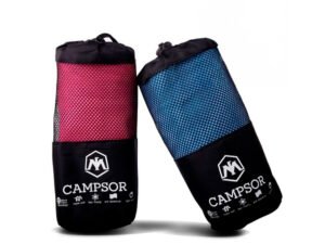 Toalla de microfibra Campsor de 160cm x 80cm, alta absorción y secado rápido, ideal para camping y senderismo.