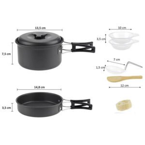 Set de Ollas Portátil Camping Outdoor Campsor 421 - 8 Piezas para 2 Personas, compacto y ligero, ideal para acampadas.
