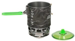 Set de cocinilla compacta con olla de ebullición rápida, ideal para excursiones y camping. Eficiencia y seguridad en un diseño portátil.