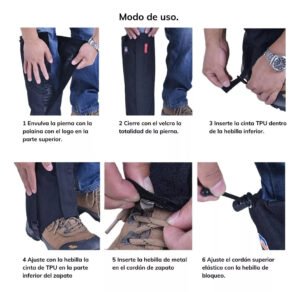 Polainas de botas impermeables antidesgarro para nieve y trekking, con diseño ajustable y protección completa contra elementos exteriores.