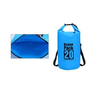 Bolso seco flotante de 20 litros, impermeable y resistente, ideal para actividades acuáticas y exteriores.