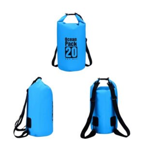 Bolso seco flotante de 20 litros, impermeable y resistente, ideal para actividades acuáticas y exteriores.