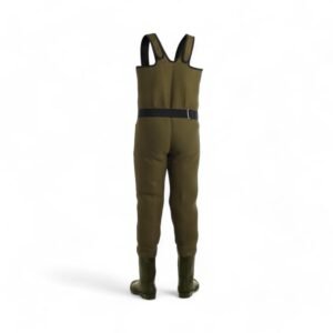 Wader Hart Hydrik Neopreno 4.5 mm Olivo con botas integradas, ideal para pesca en climas fríos.