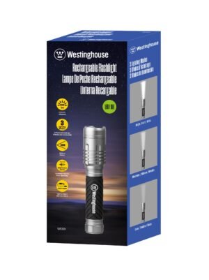 Linterna Recargable Westinghouse 2000 lúmenes, ideal para camping y emergencias.